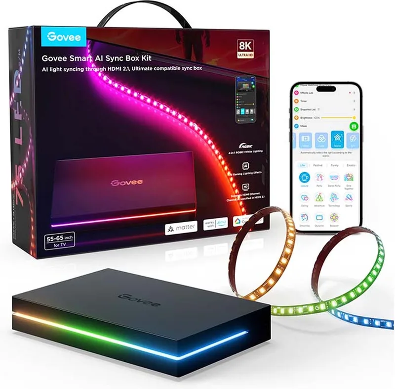 AI Sync Box 2 55–65 inch - HDMI sync box met ledverlichting - RGBICW - app-bediening - Alexa/Google - Matter compatibel de Govee en Noir – photo produit