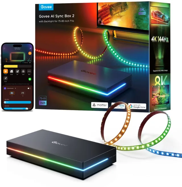 AI Sync Box 2 75–85 inch - HDMI sync box met ledverlichting - RGBICW - app-bediening - Alexa/Google - Matter compatibel