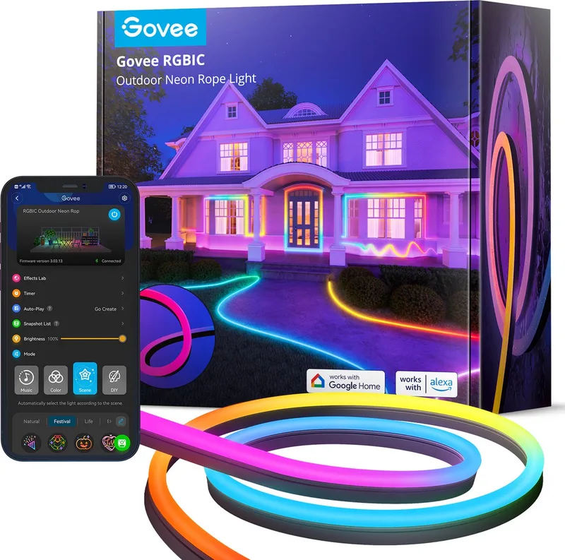 RGBIC Outdoor Neon Strip Light 10 m - buiten led strip - RGBIC - app-bediening - Alexa/Google van Govee in Zwart – productfoto