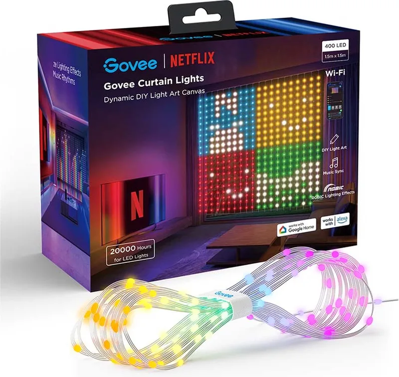 slimme curtain lights 1,5x1,5m RGBIC - 400 leds de Govee en Transparent – photo produit 1 sur 6