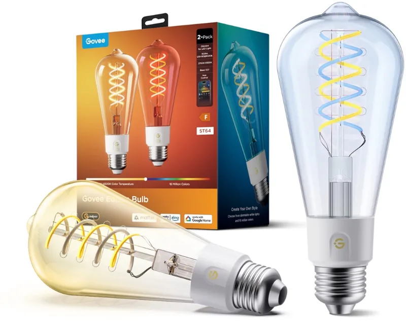 slimme Edison filament lamp E27 Matter RGB kleuren en Warm Wit - RGBWW - ST19 - 2 pack de Govee – photo produit