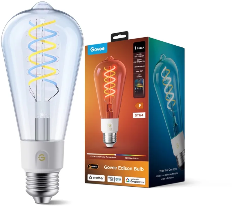 slimme Edison filament lamp E27 Matter RGB kleuren en Warm Wit - RGBWW - ST19 - 1 pack by Govee – product photo