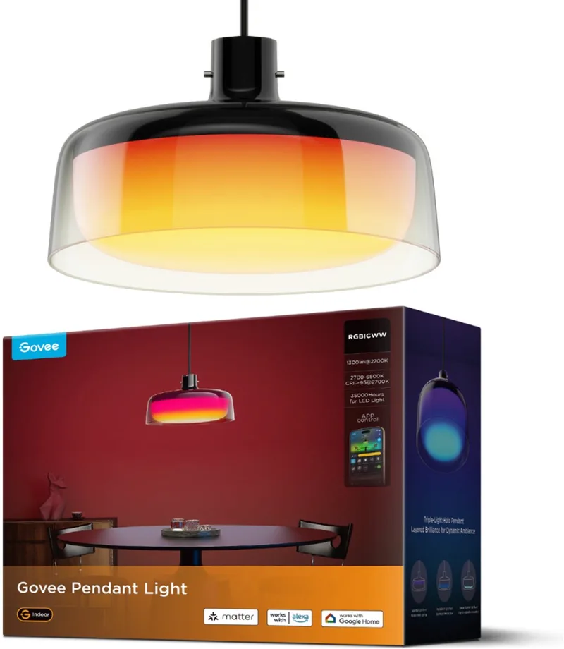 slimme hanglamp Matter RGBICWW - 3 lichtzones by Govee in Black – product photo