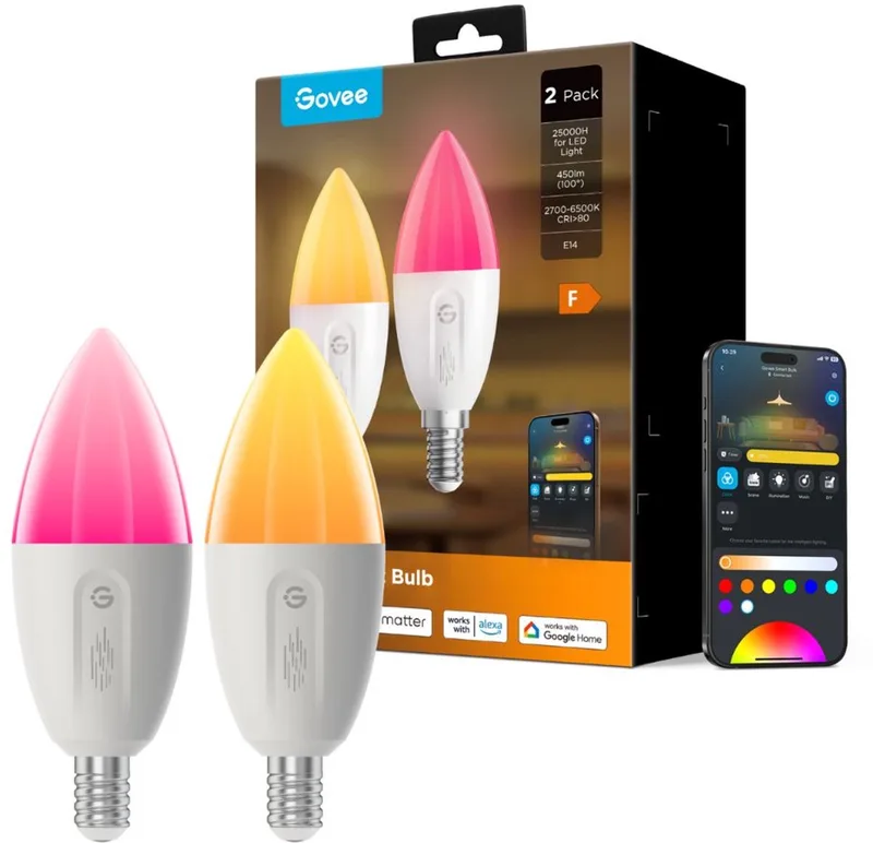 slimme lamp E14 Matter RGBWW 4,5 cm - 2-pack by Govee – product photo