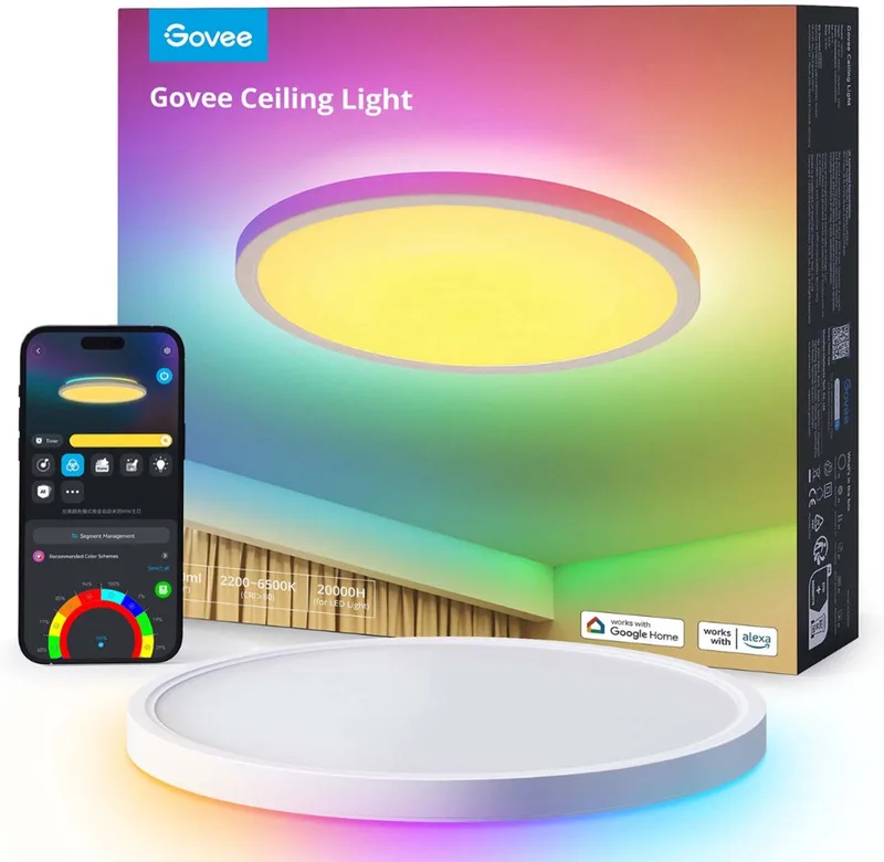 slimme plafondlamp Matter RGBWW RGBIC - 12 inch - Ø 30 cm de Govee en Blanc – photo produit