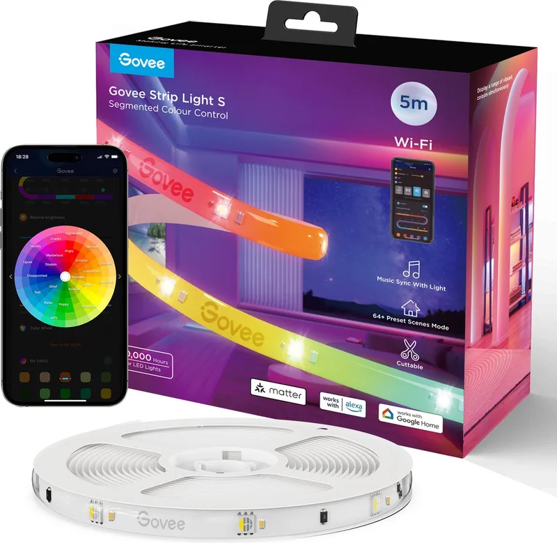 Strip Light S 5 m - led strip - RGBICW - app-bediening - Alexa/Google - Matter compatibel de Govee en Blanc – photo produit 1 sur 6