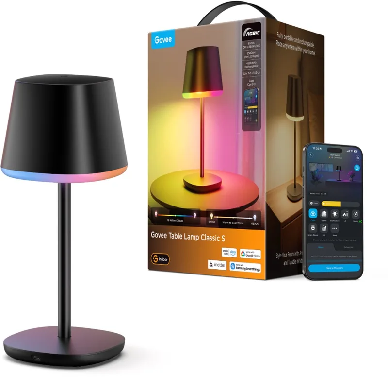 Table Lamp Classic S Oplaadbare Tafellamp RGBICWW Matter de Govee en Noir – photo produit