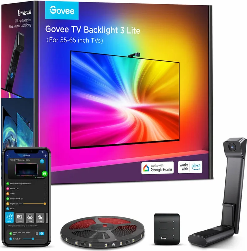 TV Backlight 3 Lite 55–65 inch - tv led strip - RGBICW - app-bediening - Alexa/Google - Matter compatibel by Govee in Black – product photo