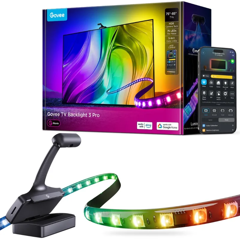 TV Backlight 3 Pro - slimme ledverlichting voor 75-85 inch tv - HDR triple camera - Matter compatible van Govee in Zwart – productfoto