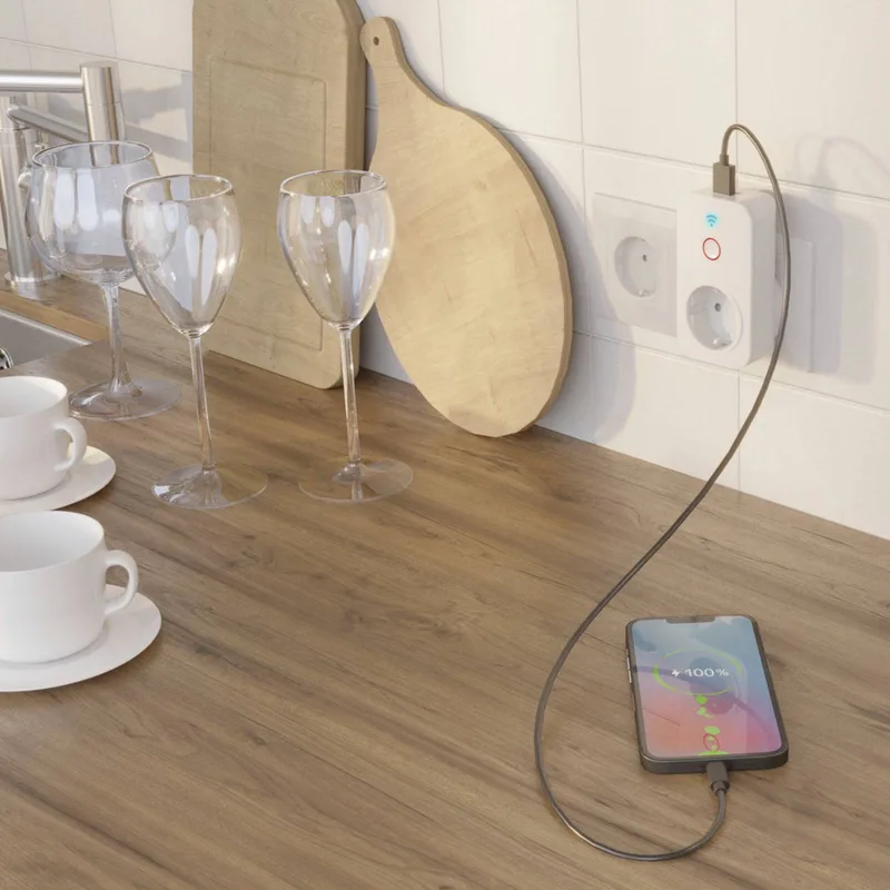 Smart WLAN-stopcontact + 2x USB-A, 2.300W van Hama in Wit – productfoto