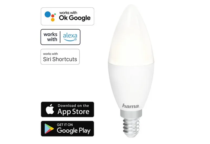 Smarte LED-Leuchte WLAN LED-Lampe E14 5,5W 40W Kerze Dimmbar, Hohe Kompatibilität Smarte Lichtsteuerung, LED, WiFi Smart Home Amazon Alexa Google Assistent från Hama i Vit – produktbild
