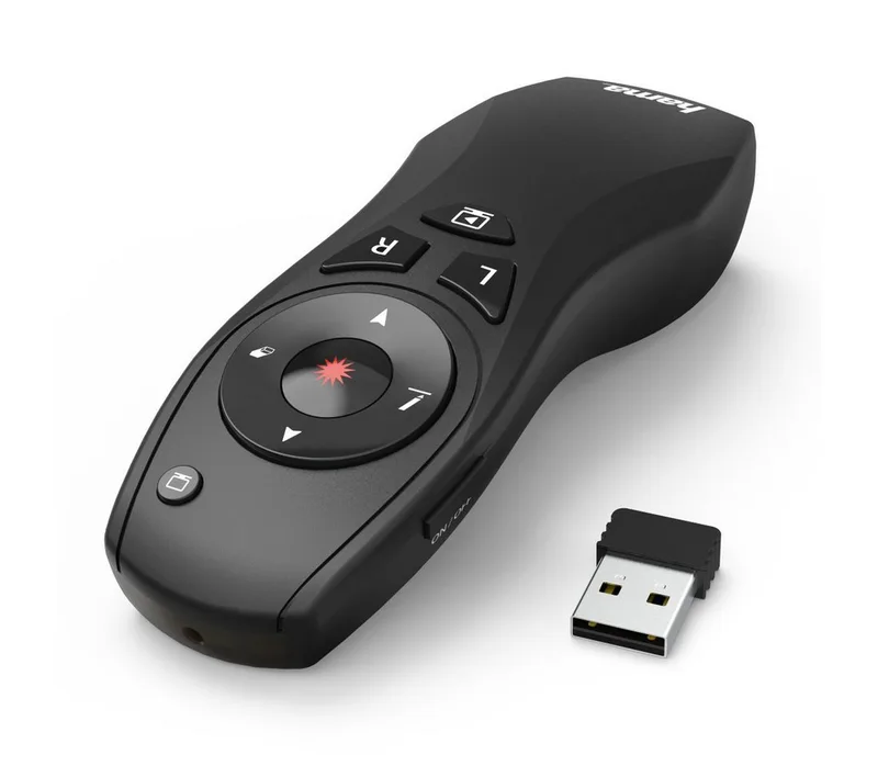 Wireless-Laser Presenter 6in1, 15 m Reichweite, Laserpointer Fernbedienung (Air-Maus-Funktion, Batteriebetrieb, Smart-Link, Digital Ink) de Hama en Noir – photo produit