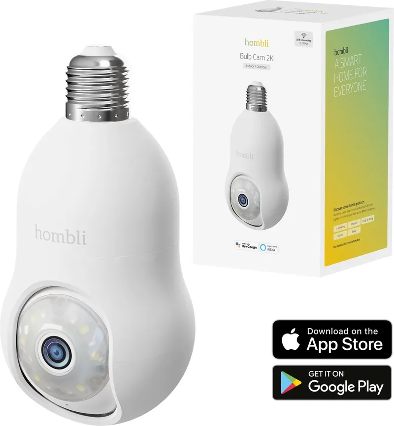 Hombli 2K Beveiligingscamera - Bewakingscamera buiten met E27 Fitting Montage - Gekleurd Nachtzicht - Volgfunctie by Hombli in White – product photo