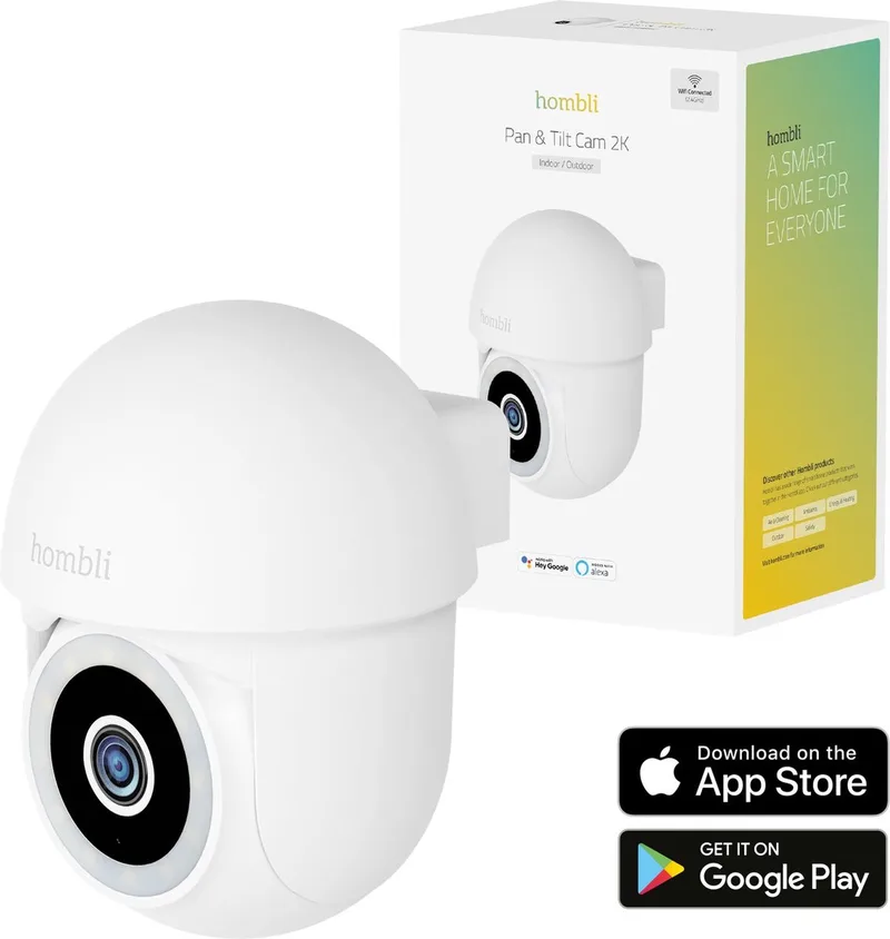 Hombli 2K Pan & Tilt - Beveiligingscamera - Bewakingscamera voor buiten - 2K - Gekleurd Nachtzicht - Volgfunctie by Hombli in White – product photo