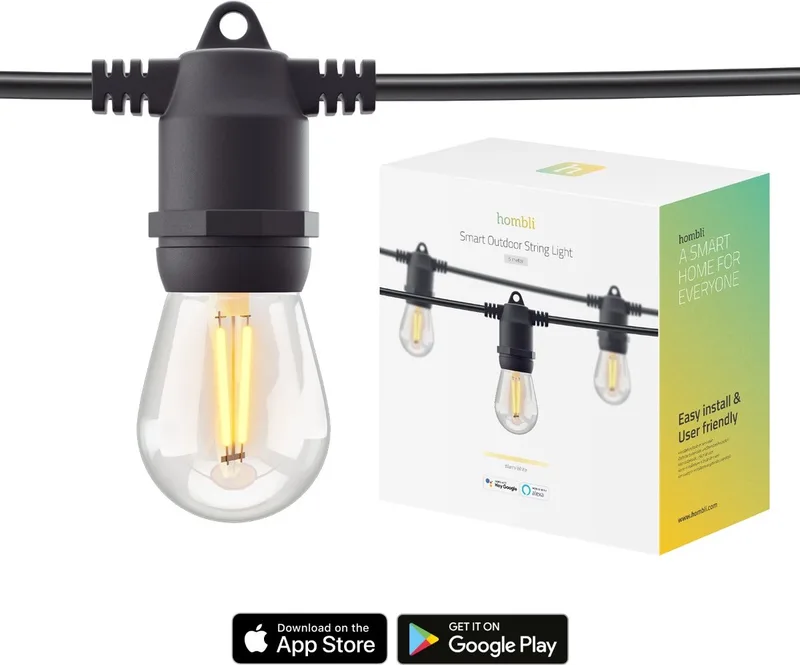 Lichtsnoer Buiten 5 m - Lichtsnoeren - Sfeerverlichting voor buiten - Weerbestending IP65 - Verlengbaar tot max 15 meter - 5 meter - Zwart by Hombli – product photo