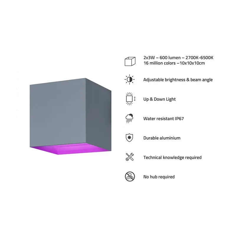 Muurlamp - Wandlamp binnen - Wandlamp buiten - LED Verlichting - Wandlamp badkamer - Aluminium - Grijs by Hombli in Grey – product photo 4 of 5