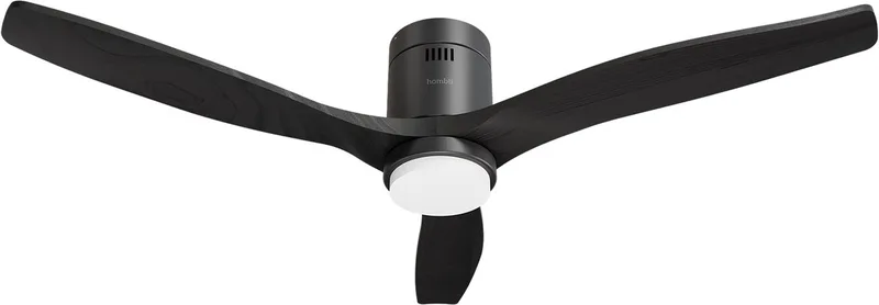 Slimme Plafondventilator met verlichting - Ø132 cm - Incl. Afstandsbediening - Zwart & Zwart Hout van Hombli in Zwart – productfoto