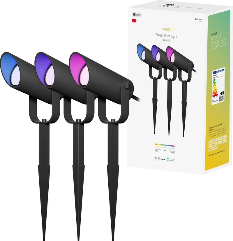 Slimme Prikspot Starter Kit - Tuinspot - Wit & Gekleurd Licht - LED Buitenlamp - Aluminium - 3 stuks de Hombli en Noir – photo produit