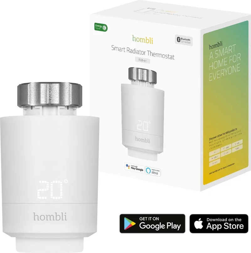 Slimme Radiatorknop - Thermostaatkraan - Thermostatisch - Uitbreiding 1 stuk - Verbruiksmeter - Incl. Koppelstukken by Hombli in White – product photo