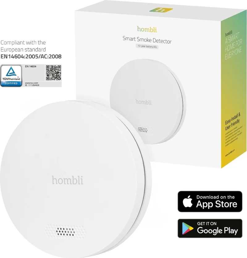 Slimme Rookmelder met Magneet - Brandmelder - 10 jaar batterij - 85dB - App & mobiele meldingen - Eenvoudige installatie - 1 stuk van Hombli in Wit – productfoto