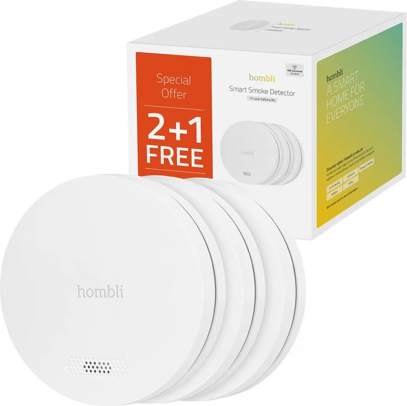 Slimme Rookmelder met Magneet - Brandmelder - 10 jaar batterij - 85dB - App & mobiele meldingen - Eenvoudige installatie - 3 stuks by Hombli in White – product photo