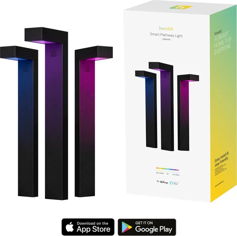Slimme Sokkellamp Starter Kit - Buitenverlichting - Wit en gekleurd licht - Tuinverlichting - Timerfunctie - 3 stuks by Hombli in Black – product photo