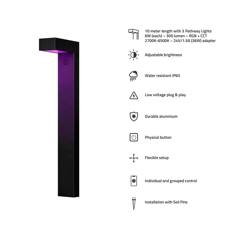 Slimme Sokkellamp Uitbreiding - Buitenverlichting - Wit en gekleurd licht - Tuinverlichting - Timerfunctie - 1 stuks by Hombli in Black – product photo 2 of 5