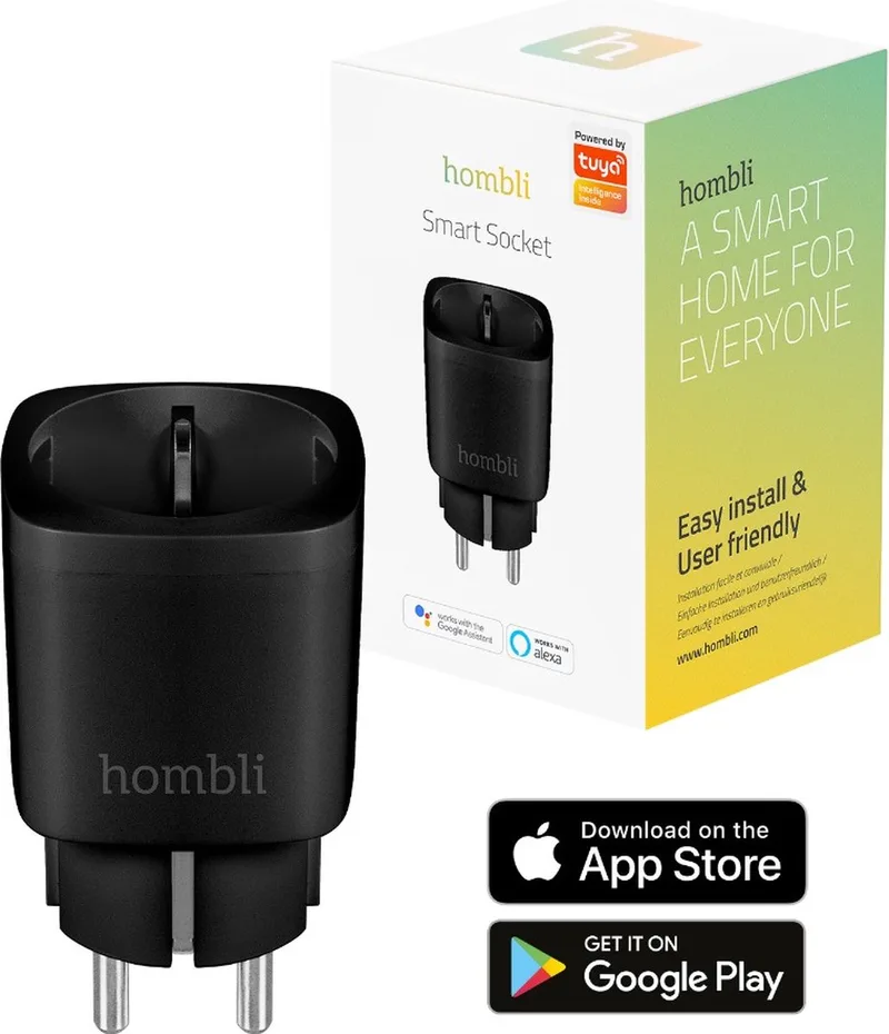 Slimme Stekker - Smart Plug met App Bediening - Wifi Stopcontact - Tijdschakelaar voor binnen - Energiemeter - Compitabel met Amazon Alexa en Google Home - 1 stuk van Hombli in Zwart – productfoto