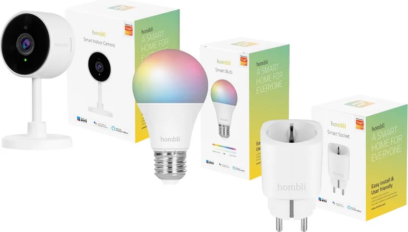 Smart Home Starterkit – Smart Lamp - Slimme Camera – Slimme Stekker by Hombli in Multicolor Bright – product photo