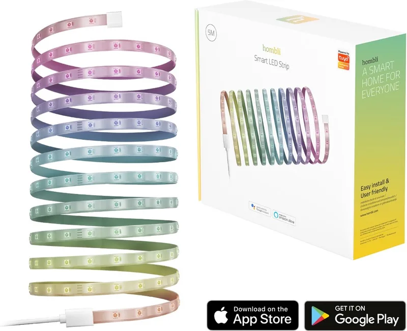 Smart LED Strip - RGB - 5 Meter - en Gekleurd Licht - RGB - Bediening met app of stem - Wifi - 1 stuks by Hombli in White – product photo 1 of 5