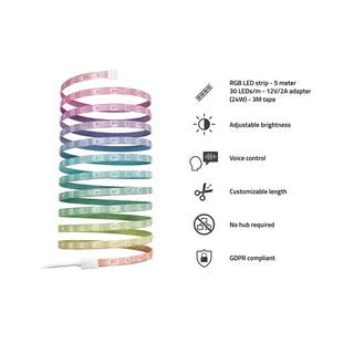 Smart LED Strip - RGB - 5 Meter - en Gekleurd Licht - RGB - Bediening met app of stem - Wifi - 1 stuks by Hombli in White – product photo 3 of 5
