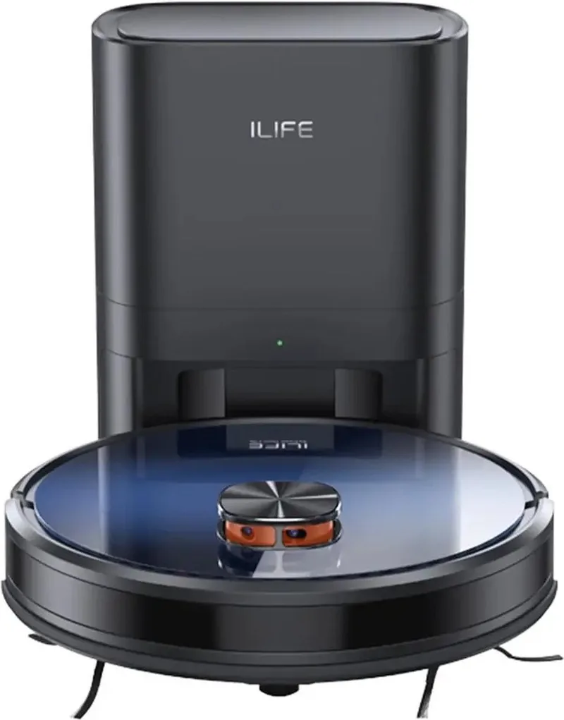 My North Star-Geavanceerde robotstofzuiger met afzuigunit en dweilfunctie - Uitgebreide mapping - Leegt automatisch- Zelf lerende robotstofzuiger - Robotstofzuiger met laadstation - 3000Pa by ILIFE in Zwart en Blauw – product photo