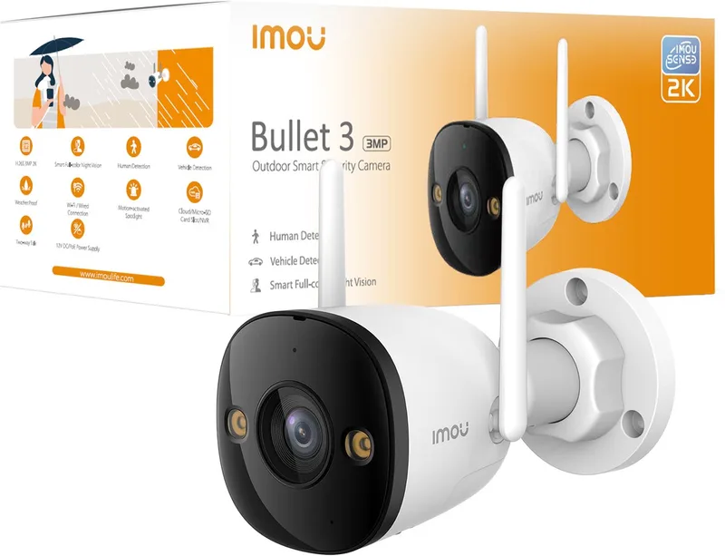 Bullet 3 2K Wifi Buitencamera - IP67 - AI Persoonsdetectie - Nachtzicht - Tweeweg Audio - Wit fra Imou i Gennemsigtig – produktbillede