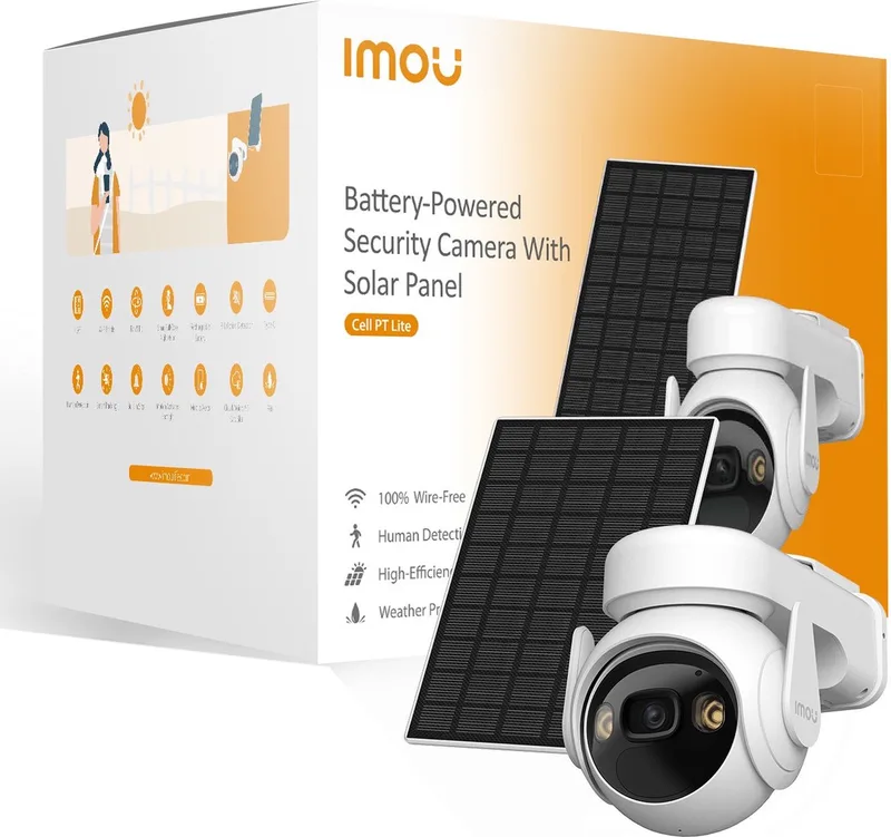 Cell PT Lite Kit - Buitencamera - Bewakingscamera - 2K / 3MP resolutie - Draai- en kantelfunctie - 360° dekking - Oplaadbare accu - Inclusief zonnepaneel fra Imou i Gennemsigtig – produktbillede