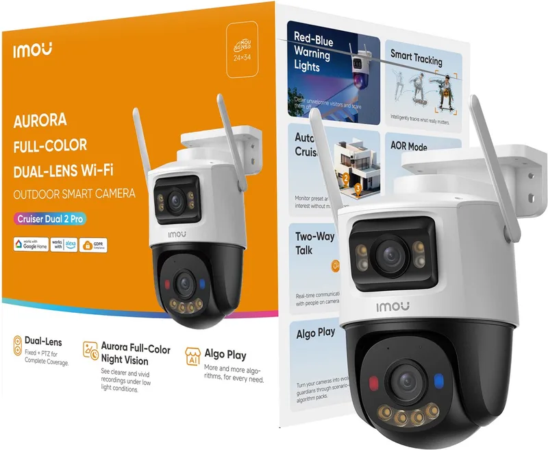 Cruiser Dual 2 Pro – Buiten IP-camera – Dual Lens 8MP – PTZ – Full Color Nachtzicht – Bewegingsdetectie – Plafond/Muurmontage – Wi-Fi by Imou in White – product photo