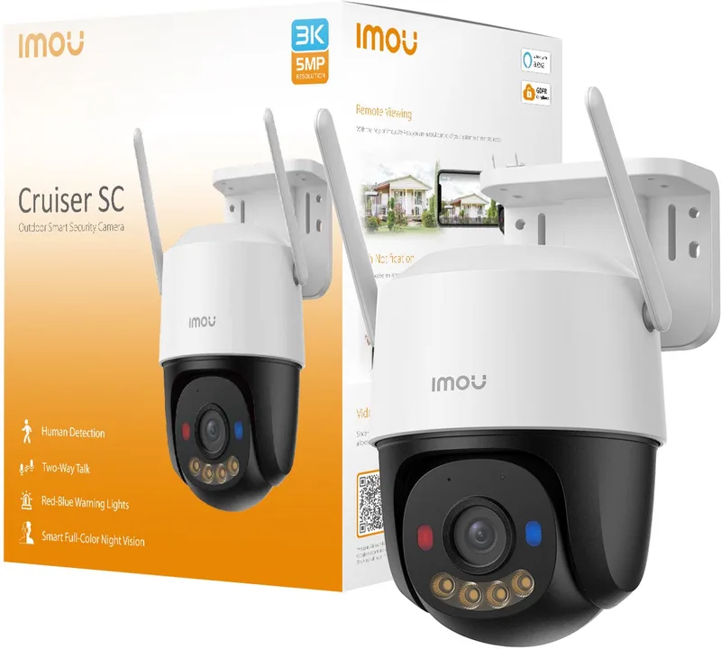 Cruiser SC 3K 5MP WiFi Beveiligingscamera voor Buiten – Draaibaar – AI Persoonsdetectie – Kleur Nachtzicht fra Imou i Sort, Hvid – produktbillede