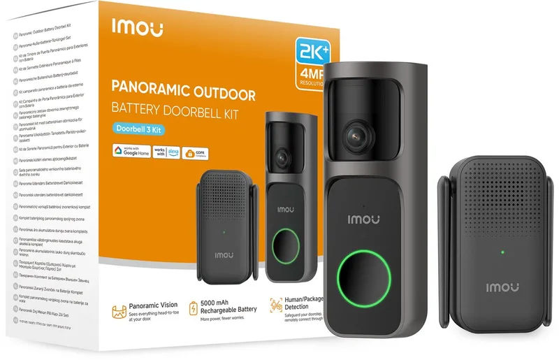 Doorbell 3 Kit – Draadloze Video Deurbel met Chime – 4MP QHD – Zie Bezoekers én Pakketten Volledig in Beeld – AI Persoon- en Pakketdetectie van Imou in Zwart – productfoto