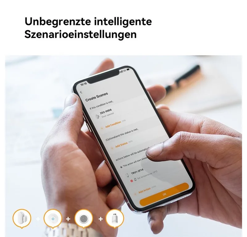 Heizkörperthermostat TRV1 Smart Home mit Gateway ZG2, ZigBee 3.0, App-Steuerung, (Spar-Set, inkl. Adapter-Set) Fenstererkennung, Geofencing fra Imou i Hvid – produktbillede 4 af 5