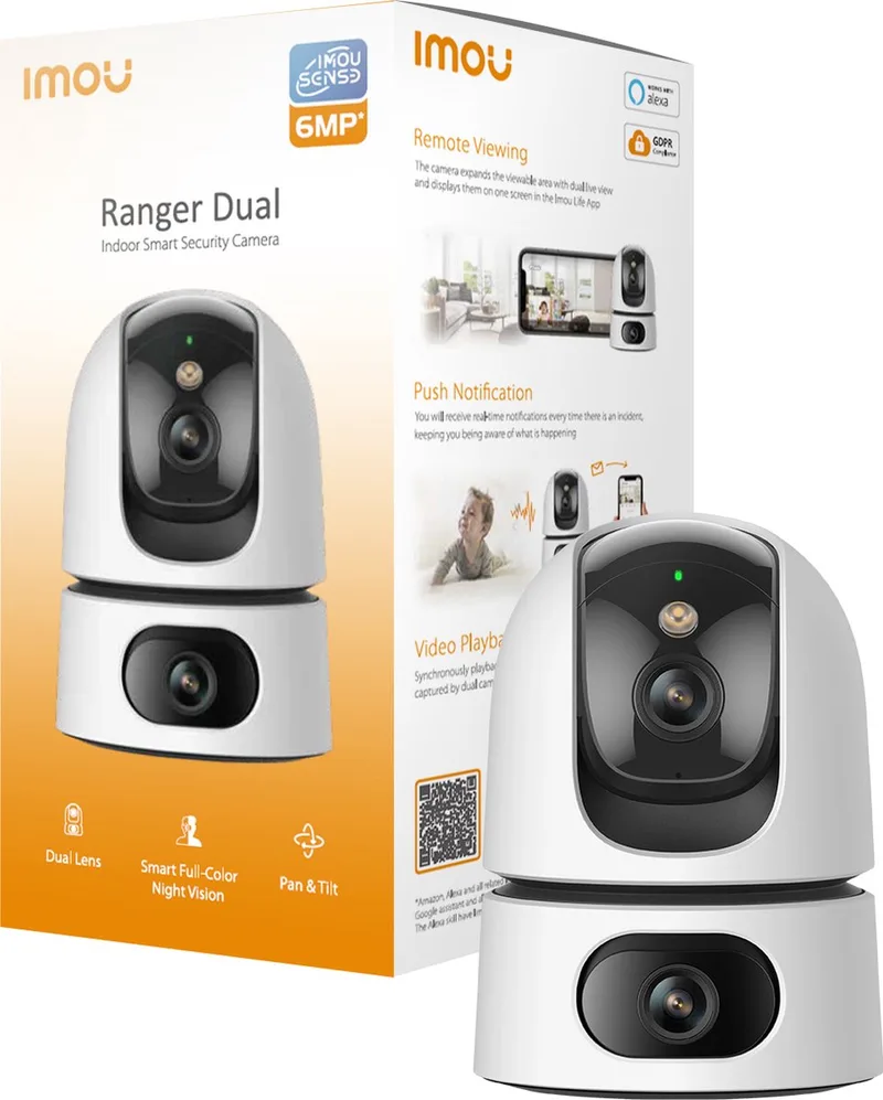 Ranger Dual 10MP - Beveiligingscamera - Beveiligingscamera Binnen - Camera Met Dubbele Lens 2x 5MP - Slim Kleurennachtzicht - 360° Dekking Door Verstelbare Dubbele Lens - Persoons- En Huisdierendetectie - Abnormale Geluidsdetectie von Imou in Weiß – Produktfoto