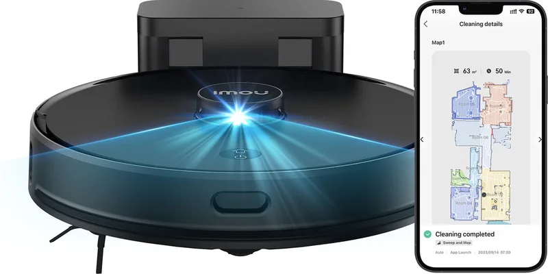 RV1 - Robotstofzuiger met dweilfunctie - Razendsnelle inkaartbrenging door LIDAR sensor - Opslag Plattegrond Van 3 Verdiepingen - Automatische lediging - Auto boost-functie tapijt - 4500 Pa zuigkracht - 110 minuten aaneengesloten reinigen von Imou in Schwarz – Produktfoto 1 von 2