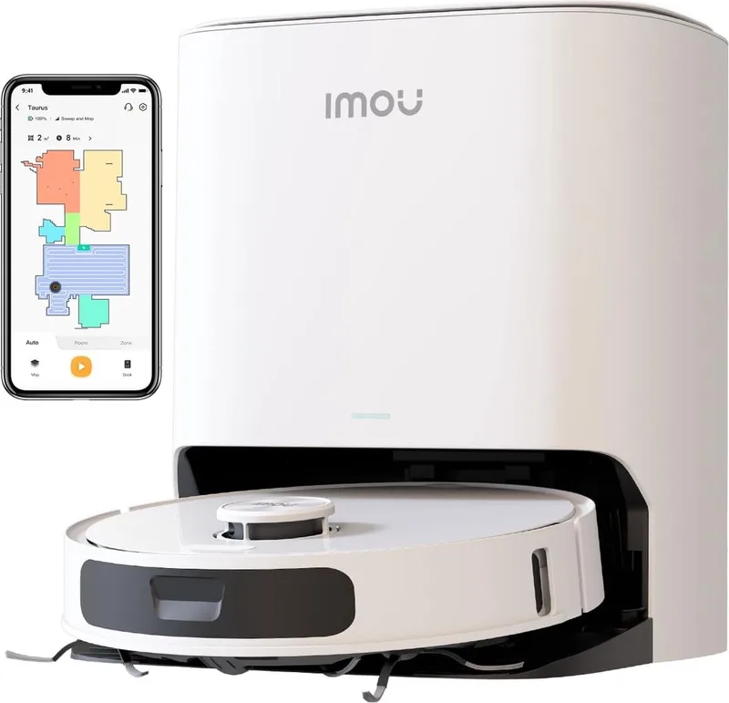 RV3 - Robotstofzuiger met grondinge dweilborstels - Razendsnelle inkaartbrenging door LIDAR sensor - Opslag Plattegrond 3 Verdiepingen - Automatische lediging - AI Aangedreven door Imou Sense - 8500 Pa - 180 minuten aaneengesloten reinigen by Imou in White – product photo