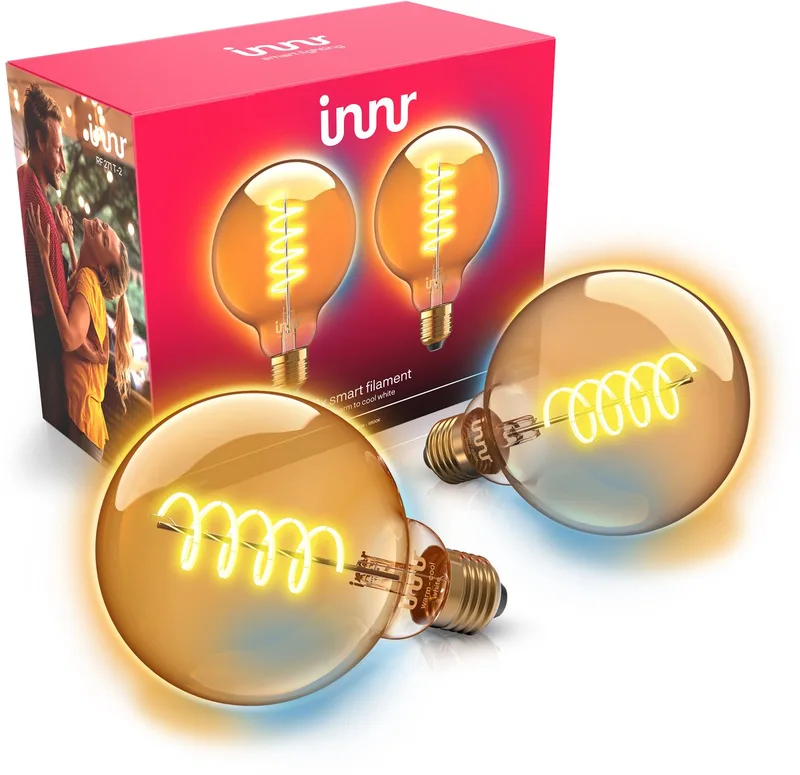 E27 filament lamp - geschikt voor Philips Hue - Zigbee - LED smart bulb - warmwit tot koelwit licht - Globe - slimme verlichting - dimbaar - 640 lumen - 2 pack by Innr – product photo