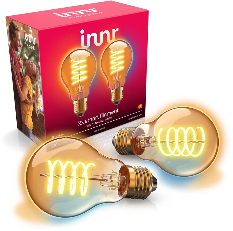E27 filament lamp - geschikt voor Philips Hue - Zigbee - LED smart bulb - warmwit tot koelwit licht - slimme verlichting - dimbaar - 610 lumen - 2 pack von Innr – Produktfoto