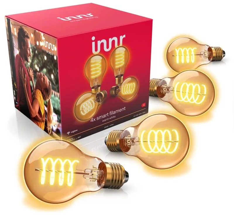 E27 filament lamp - geschikt voor Philips Hue - Zigbee - LED smart bulb - warmwit licht - slimme verlichting - dimbaar - 550 lumen - 4 pack by Innr – product photo