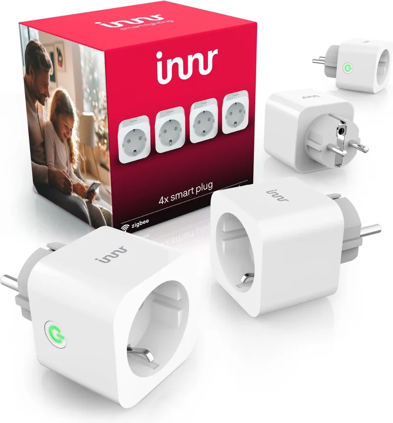 slimme stekker - Zigbee - geschikt voor Philips Hue - smart plug met energiemeter - smartplug - 4 stuks von Innr in Weiß – Produktfoto
