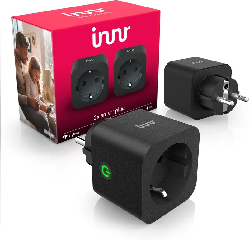 slimme stekker - Zigbee - geschikt voor Philips Hue - smart plug met energiemeter - smartplug zwart - indoor - 2 stuks by Innr in Black, 2-pack – product photo