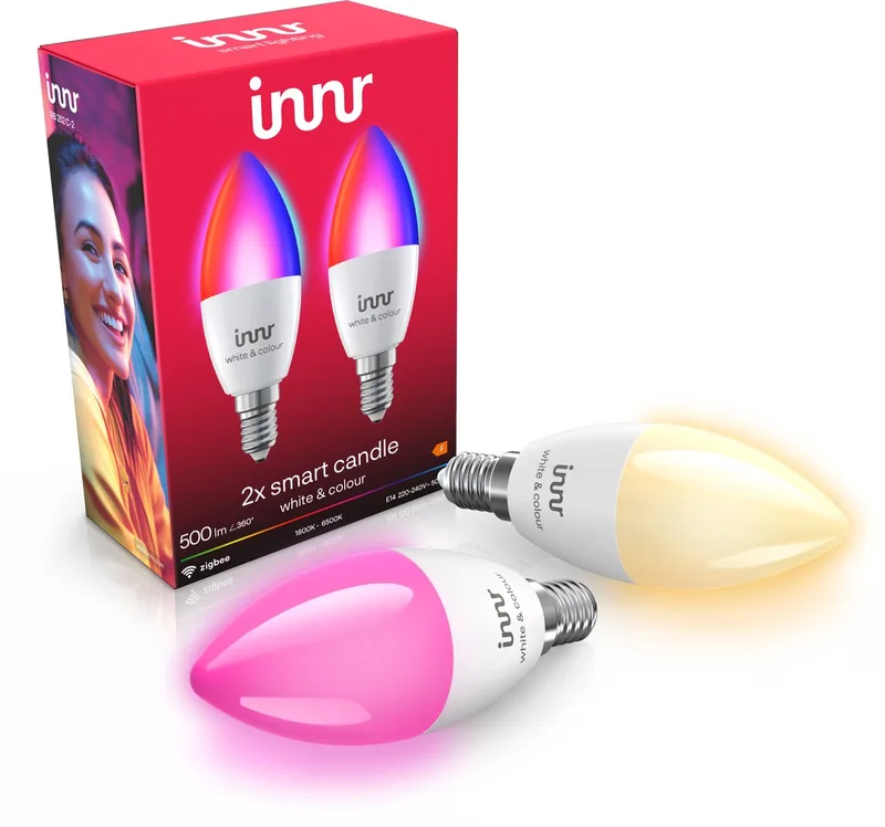 Smart E14 lamp - Zigbee - geschikt voor Philips Hue - LED Bulb - wit en gekleurd licht - slimme kaarslamp - ledlamp dimbaar - 500 lumen - 2 pack von Innr – Produktfoto