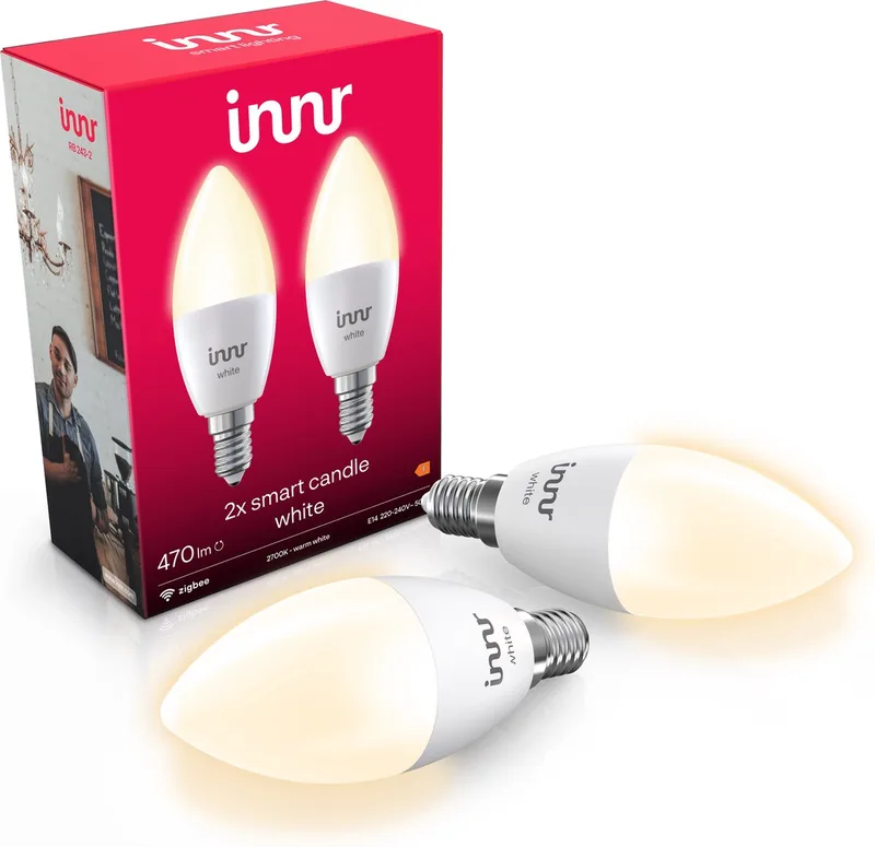 smart E14 LED lamp - geschikt voor Philips Hue - Zigbee bulb - warmwit licht - slimme kaarslamp - dimbaar - 470 lumen - 2 pack van Innr – productfoto