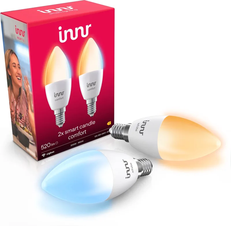 smart E14 LED lamp - geschikt voor Philips Hue - Zigbee bulb - warmwit tot koelwit licht - slimme kaarslamp - dimbaar - 520 lumen - 2 pack by Innr – product photo