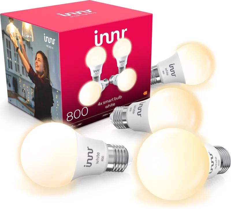 smart E27 LED lamp - geschikt voor Philips Hue - Zigbee bulb - warmwit licht - slimme lamp - dimbaar - 806 lumen - 4 pack van Innr – productfoto